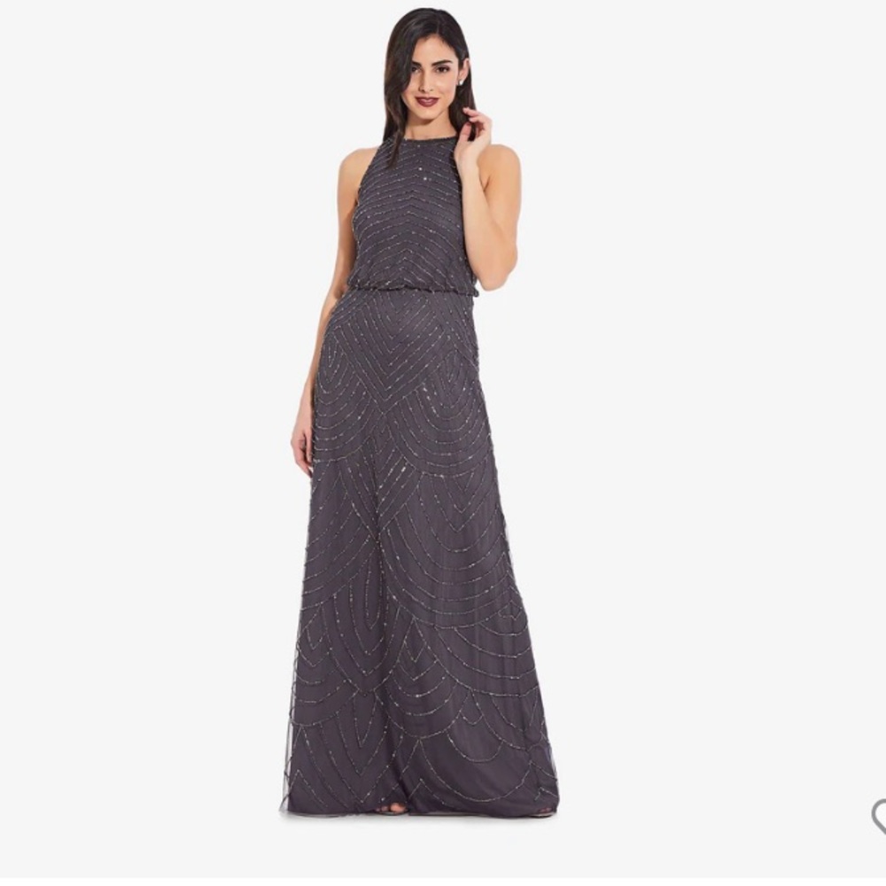 Adrianna Papell Art Deco Dress - Sz 8, Gunmetal
